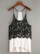 Romwe Contrast Lace Overlay High-low Cami Top