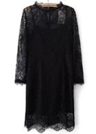 Romwe Black Long Sleeve Sheer Lace Slim Dress