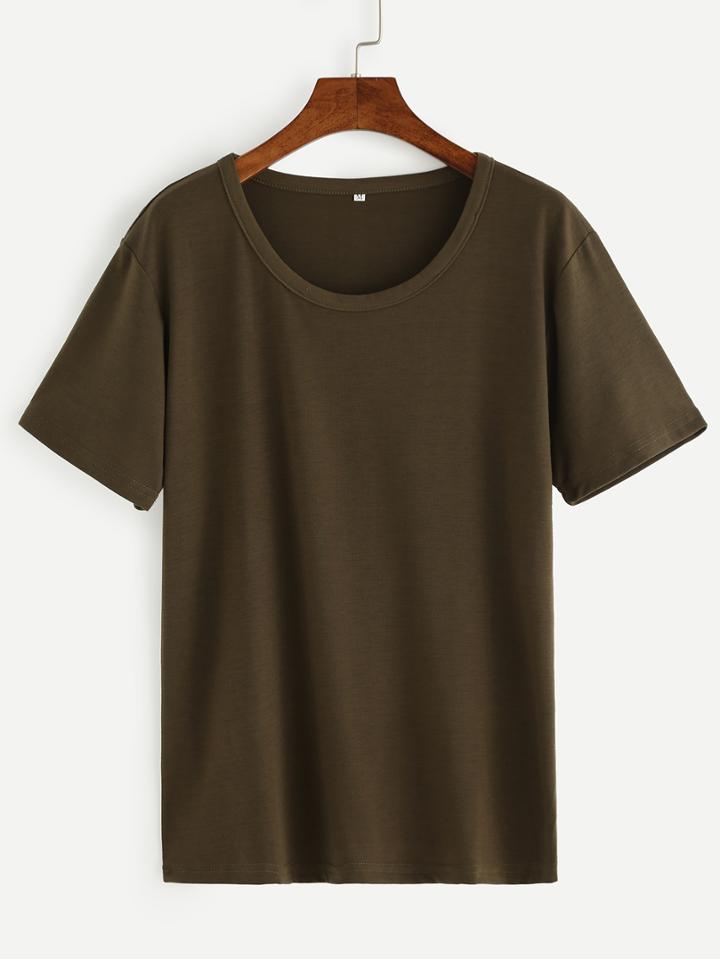 Romwe Olive Green Drop Shoulder T-shirt