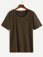 Romwe Olive Green Drop Shoulder T-shirt