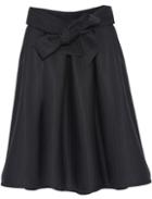 Romwe Vertical Stripe Bow Black Skirt