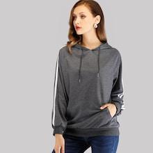 Romwe Varsity-striped Hooded Sweatshirts