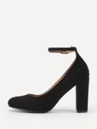Romwe Ankle Strap Block Heeled Shoes