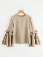 Romwe Frilled Bow Tie Trumpet Sleeve Top