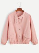 Romwe Pink Pocket Front Raglan Sleeve Jacket