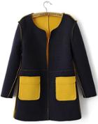 Romwe Black Pocket Colorblock Reversible Coat