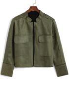Romwe Stand Collar With Pockets Green Coat
