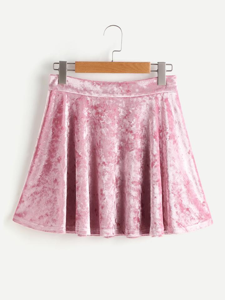 Romwe Zip Back Crushed Velvet Circle Skirt