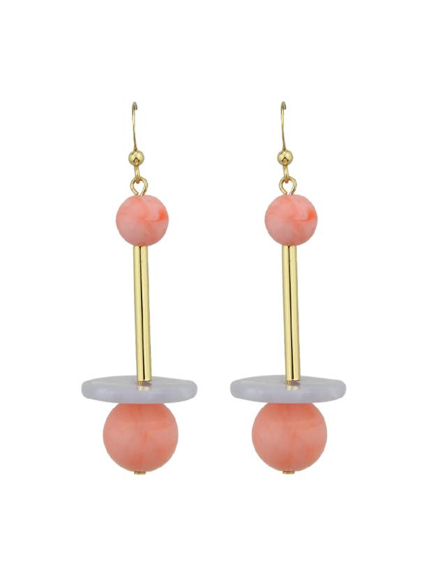 Romwe Pink Beads And Long Metal Dangle Earrings For Women
