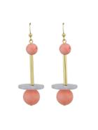 Romwe Pink Beads And Long Metal Dangle Earrings For Women