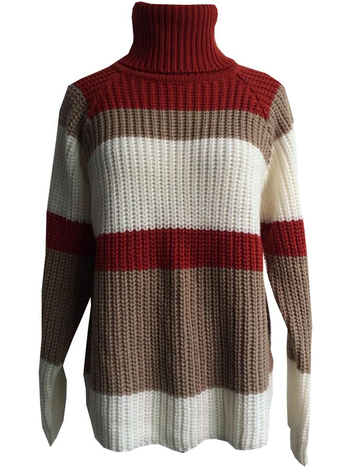 Romwe Turtleneck Striped Loose Red Sweater