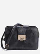 Romwe Black Textured Clip Frame Top Shoulder Bag