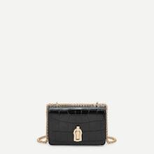 Romwe Crocodile Pattern Metal Twist Lock Chain Bag