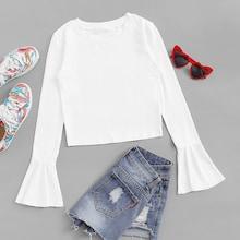 Romwe Flounce Sleeve Solid Tee