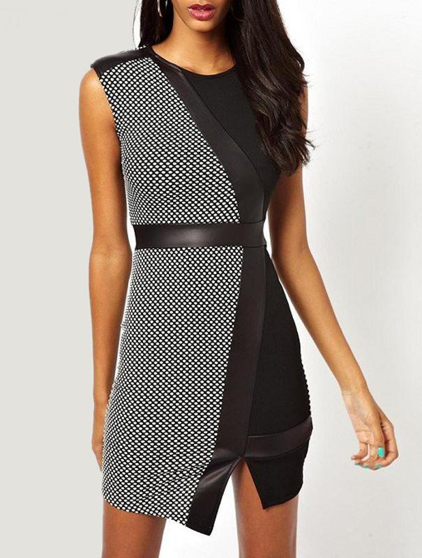 Romwe Black Sleeveless Contrast Polka Dot Print Dress