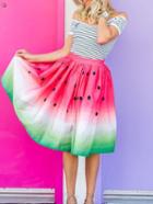 Romwe Watermelon Print Midi Skirt