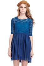 Romwe Romwe Double-layered Hollowed Blue Dress