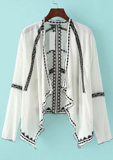 Romwe Tribal Embroidered Long Sleeve Coat