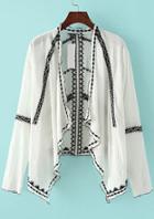 Romwe Tribal Embroidered Long Sleeve Coat