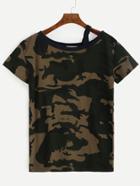 Romwe Camo Print Contrast Trim T-shirt