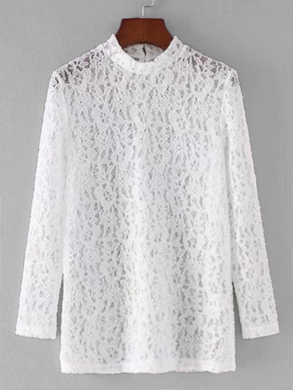 Romwe Mock Neck Lace Blouse