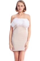 Romwe Romwe Feather Embellished Nude Bandeau Dress