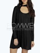 Romwe Black Scoop Neck Ribbed Dress