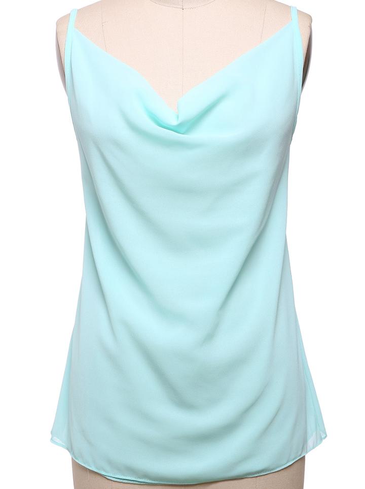 Romwe Spaghetti Strap Cross Back Chiffon Green Vest
