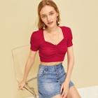 Romwe Ruched Solid Crop Tee