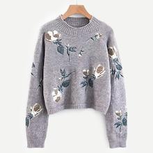 Romwe Raglan Sleeve Floral Pattern Jumper