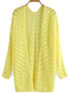 Romwe Long Sleeve Open-knit Yellow Cardigan