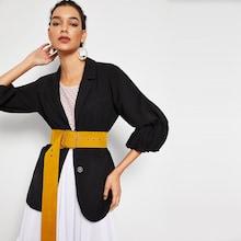 Romwe Single Breasted Lantern Sleeve Blazer Without Belt