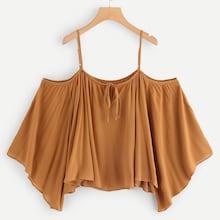 Romwe Tie Neck Open Shoulder Top