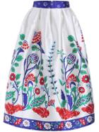 Romwe With Zipper Flower Print White Skirt