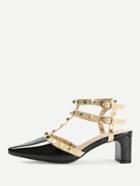Romwe Rivet Detail Gladiator Chunky Heels
