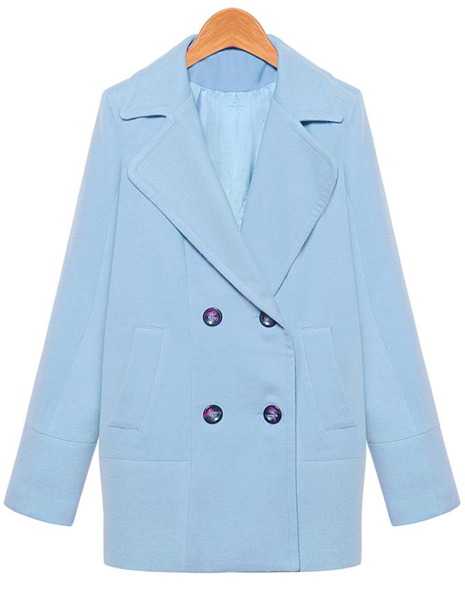 Romwe Lapel Loose Woolen Blue Coat