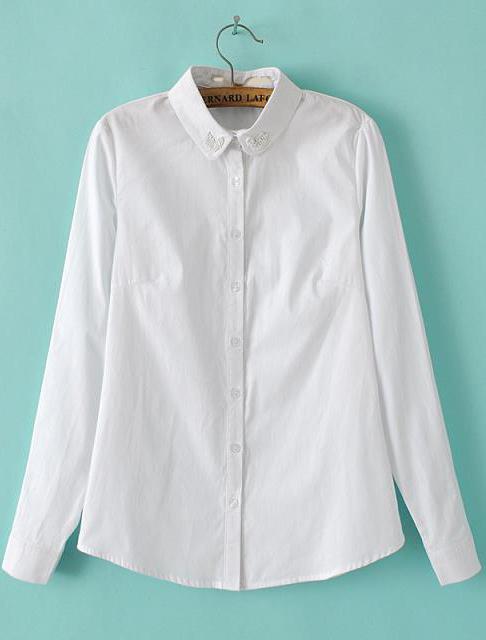 Romwe Beaded Embellished White Blouse