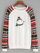 Romwe White Bear Patch Tribal Raglan Sleeve Pullover Sweatshirt