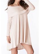 Romwe Fold Over Neckline Dress - Nude Pink