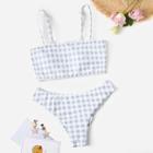 Romwe Gingham Spaghetti Strap Top With Ruched Bikini