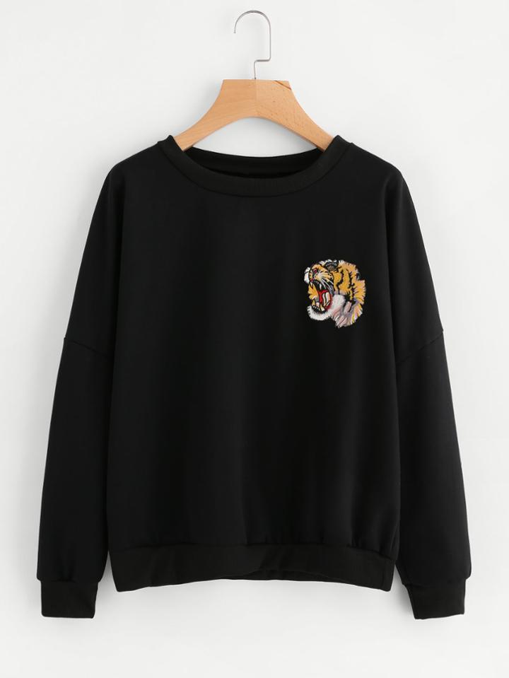 Romwe Tiger Embroidered Sweatshirt
