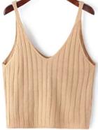 Romwe V Neck Knit Khaki Cami Top