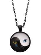 Romwe Black White Cat Eyes Print Round Glass Necklace