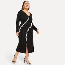 Romwe Plus Fringe Detail Slit Hem Dress