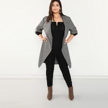 Romwe Plus Waterfall Collar Roll Tab Sleeve Coat