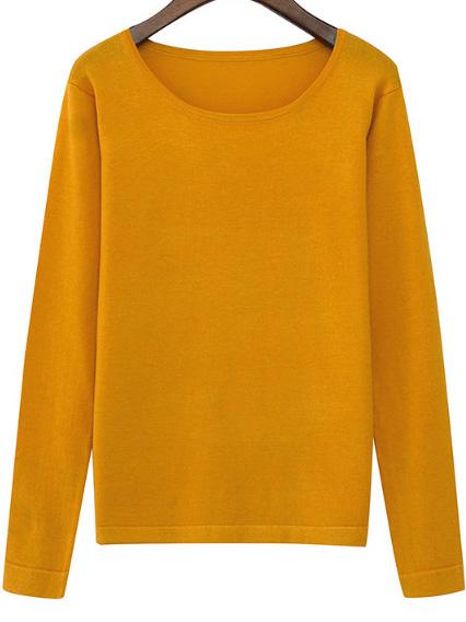 Romwe Round Neck Slim Yellow Top