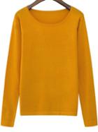 Romwe Round Neck Slim Yellow Top