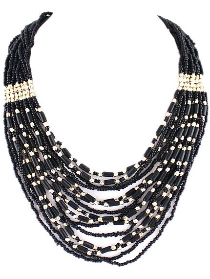 Romwe Black Bead Multilayer Necklace