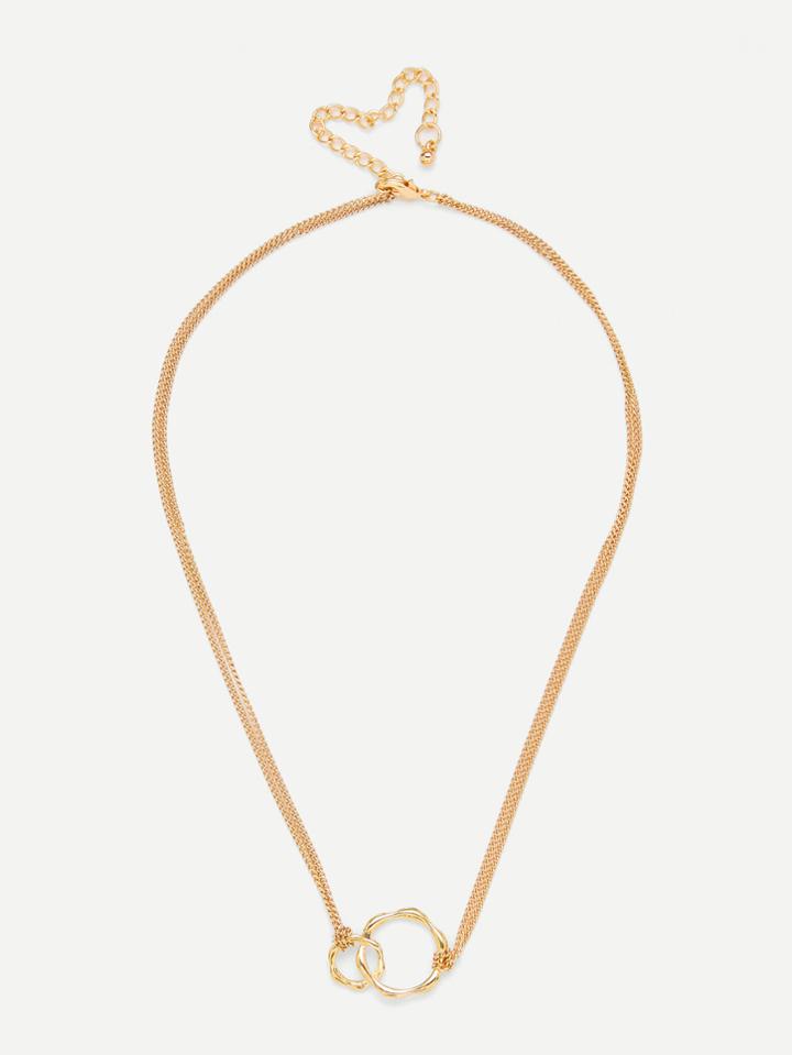Romwe Ring Pendant Double Layered Chain Necklace