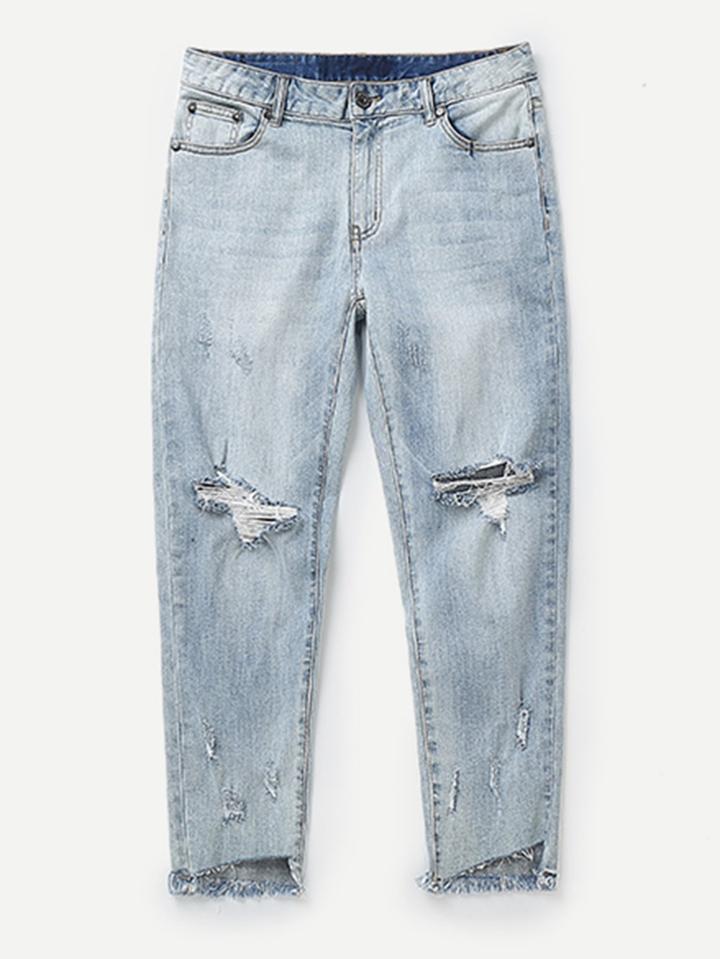 Romwe Men Ripped Skinny Crop Jean